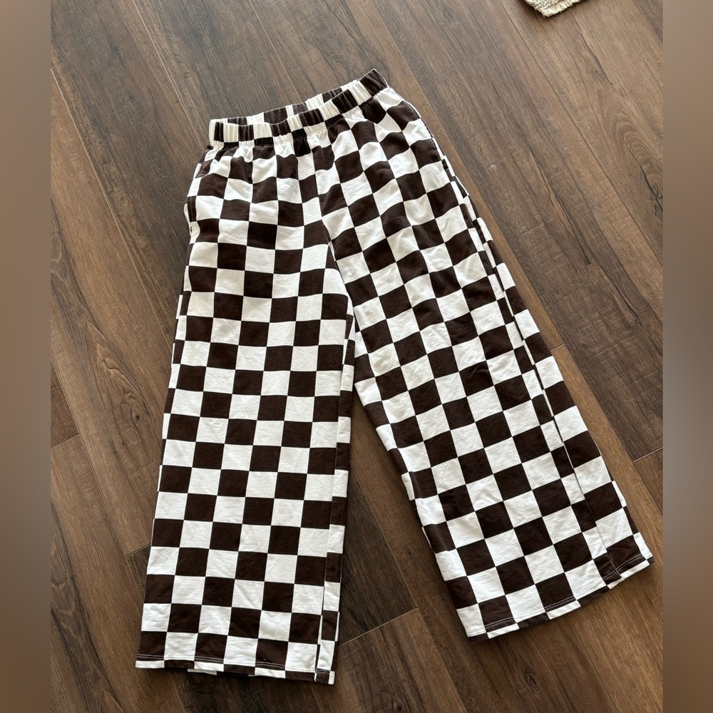 Ascot and hart brown and white checker wide leg pants